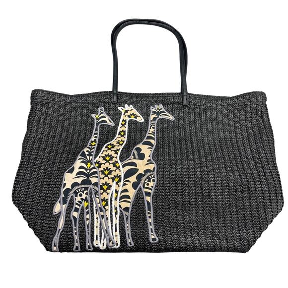 Vera Bradley Giraffe Print Black Straw Tote Bag Purse - Picture 1 of 16